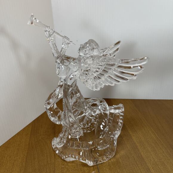 Holiday Treasures Vintage Acrylic Angel Tree Topper Clear Trumpet Table Decor - Picture 2 of 10